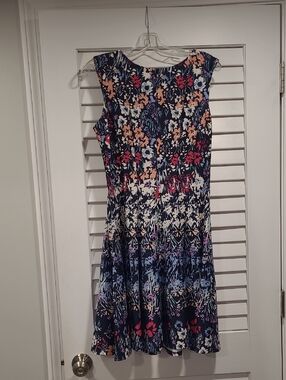 Roz & Ali Navy Floral Cap-Sleeve Midi Dress